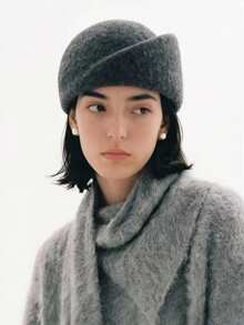 Vintage Gray Wool Beret Hat French Style Solid Color Elegant Adjustable Flat Cap For Women Autumn Winter - Grey - View 2