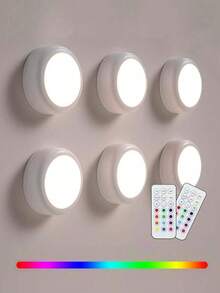 1pc Battery Powered LED Push Light, Wireless 12-Color RGB, Adhesive Mount, Suitable For Wardrobe, Bedroom, Wall, Under Cabinet, Battery Operated Puck Light - Multicolor - View 1