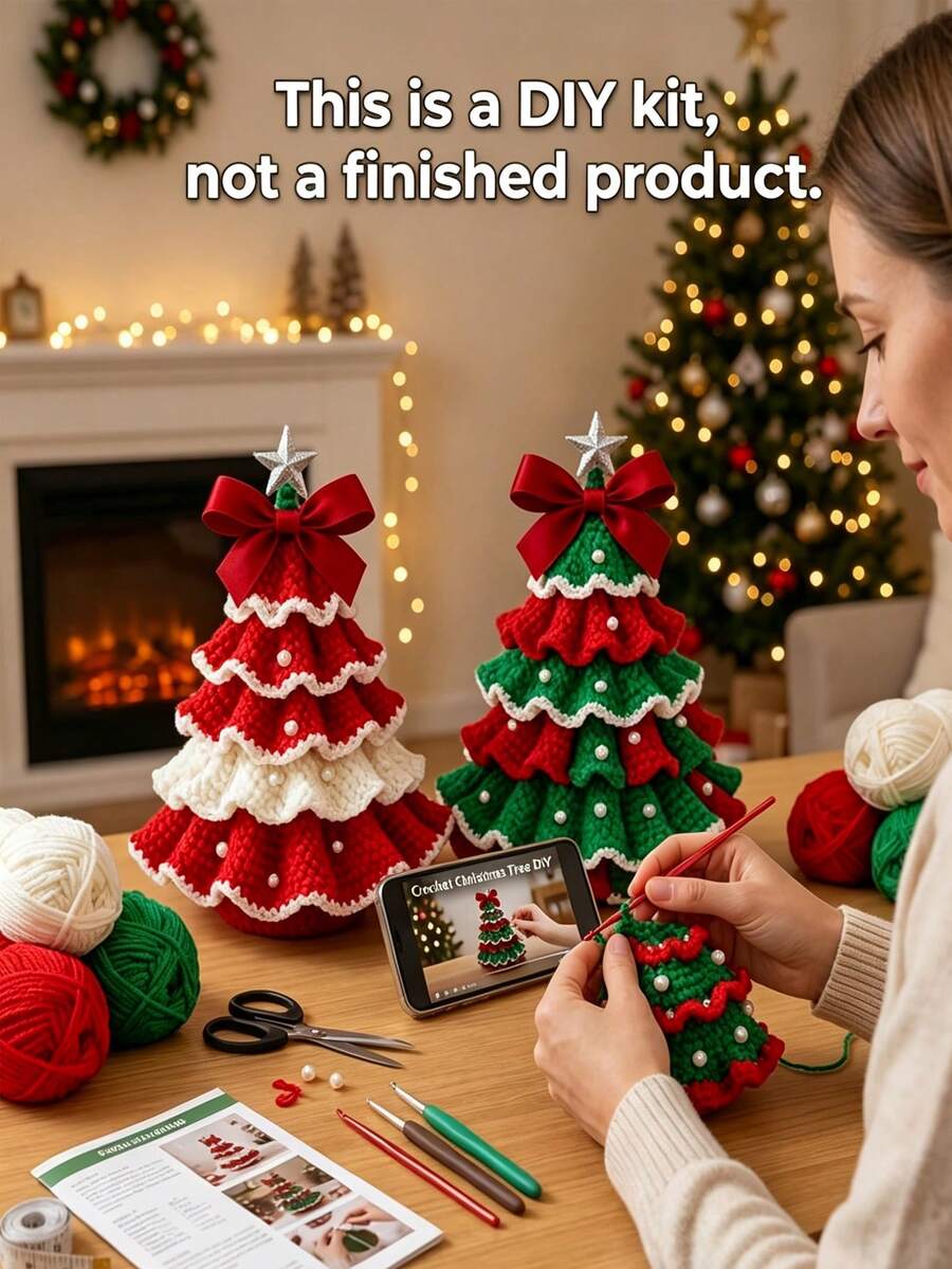 One Christmas Crochet Set, Suitable For Beginners And Adults, With Step-By-Step Text Tutorials. A Cute And Fun Home Decor Ornament, Perfect For Birthdays, Valentine's Day, Halloween, Or Christmas.