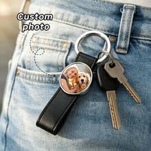 1 pieza Llavero de cuero PU personalizado, llavero de imagen exclusiva personalizada de múltiples formas, personalización de llavero familiar, llavero de regalo festivo con personalización exclusiva - Multicolor - Ver 3