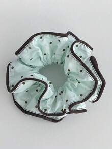 1pc Fresh Mint Chocolate Polka Dot Double Layer Fabric Trim Scrunchie, New Niche Hair Accessory - Multicolor - View 5