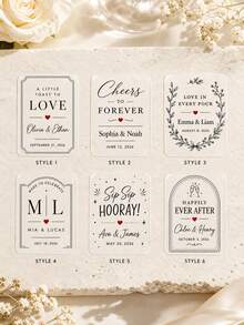 14/24/49pcs Personalized Customized Wedding Mini Bottle Labels, Custom Name & Date Self-Adhesive Stickers, Wedding Favors Gifts, Banquet Decor - Clear - View 5