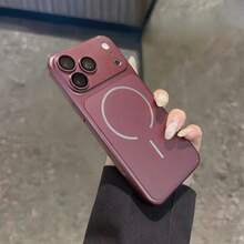 原色金屬色磁吸充電手機殼，適用於 iPhone 18 Pro Max 17 16 15 14 13，大視窗電鍍防摔 PC 保護殼 - 櫻桃紅 - 查看 7