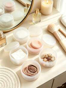 5PCS Small Transparent Plastic Round Storage Box - Portable Makeup Pad And Cleaning Product Storage Box, Sealed Travel Design, Suitable For Brushes, Balls, Beads, Etc. Bathroom And Vanity Storage, Makeup Remover Storage Box, Smooth Surface - Multicolor - View 3