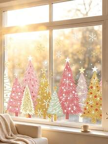 Christmas Window Stickers Decals White Green Gold Christmas Tree Snowflake Reusable Anti-Collision Window Decoration Winter Home Glass Mirror Decoration Room Decor Christmas Decor Christmas Home Decor - Multicolor - View 6