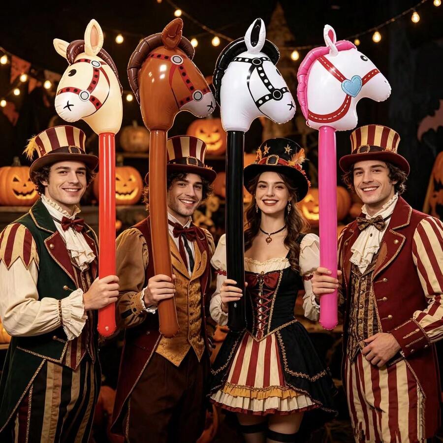 Colorful Inflatable Horse Head Stick, Theme Party Atmosphere Prop, Stage Event Photography Handheld Inflatable Toy Pony Stick
