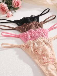 4pcs Multicolor Lace Sexy Mature Women Thong Panties - Multicolor - View 5