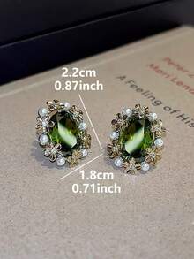 1 Pair Elegant Cubic Zirconia Geometric Flower Faux Pearl Stud Earrings, Suitable For Women's Party And Event Wear - Multicolor - View 6