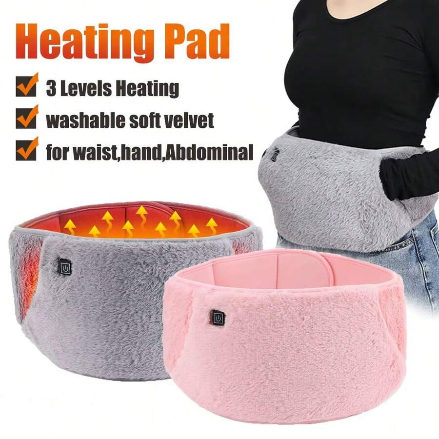 3-In-1 Heating Belt: Back Comfort Warm Heating Pad + Portable Hand Warmer, USB Powered (Power Bank Not Included), 3-Level Adjustable Temperature Heating Waistband, Suitable For Women, Gray/Pink