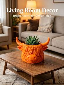 1pc Highland Cow Plant Pot, Cute & Interesting Design, Suitable For Small Plants Or Succulents, Halloween Christmas Decoration For Desk Or Window Sill Shelf, Best Gift For Animal Lovers - Multi-color - View 5