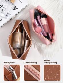 MAANGE 1/2pcs Large Capacity Portable Travel Zipper Square Makeup Bag, Multi-Functional Makeup Brush Organizer Storage Pouch - Multicolor - View 12