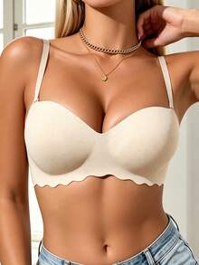 Women's Seamless Bandeau Bra, Push-Up Bra With Detachable Straps, Non-Slip Wireless Invisible Bra, Suitable For Weddings And Parties - Apricot - View 4