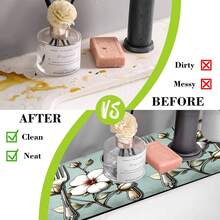 1pc Floral Tableware Design Faucet Mat, Sink Faucet Absorbent Pad, Drainage Mat, Suitable For Kitchen, Bathroom Sink, Countertop, Drainage Mat, Diatomaceous Earth Material, Trimmable, Quick-Dry Mat - Multicolor - View 8