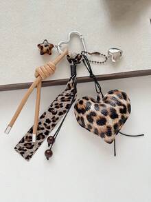 1pc,Leopard Print Heart Bag Charm, Y2K Vintage Keychain With Bow Ribbon, Cute Carabiner Pendant For Handbags, Backpacks & Everyday Accessories - Multicolor - View 6