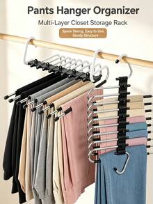Multi-Layer Pants Rack, Space-Saving Closet Storage, Metal Non-Slip Pants Rack, Multi-Rod Design, Suitable For Jeans, Leggings, Skirts, Pants, Scarves Closet, Bedroom Closet, Apartment Clothing Storage Accessories - Multicolor - View 3