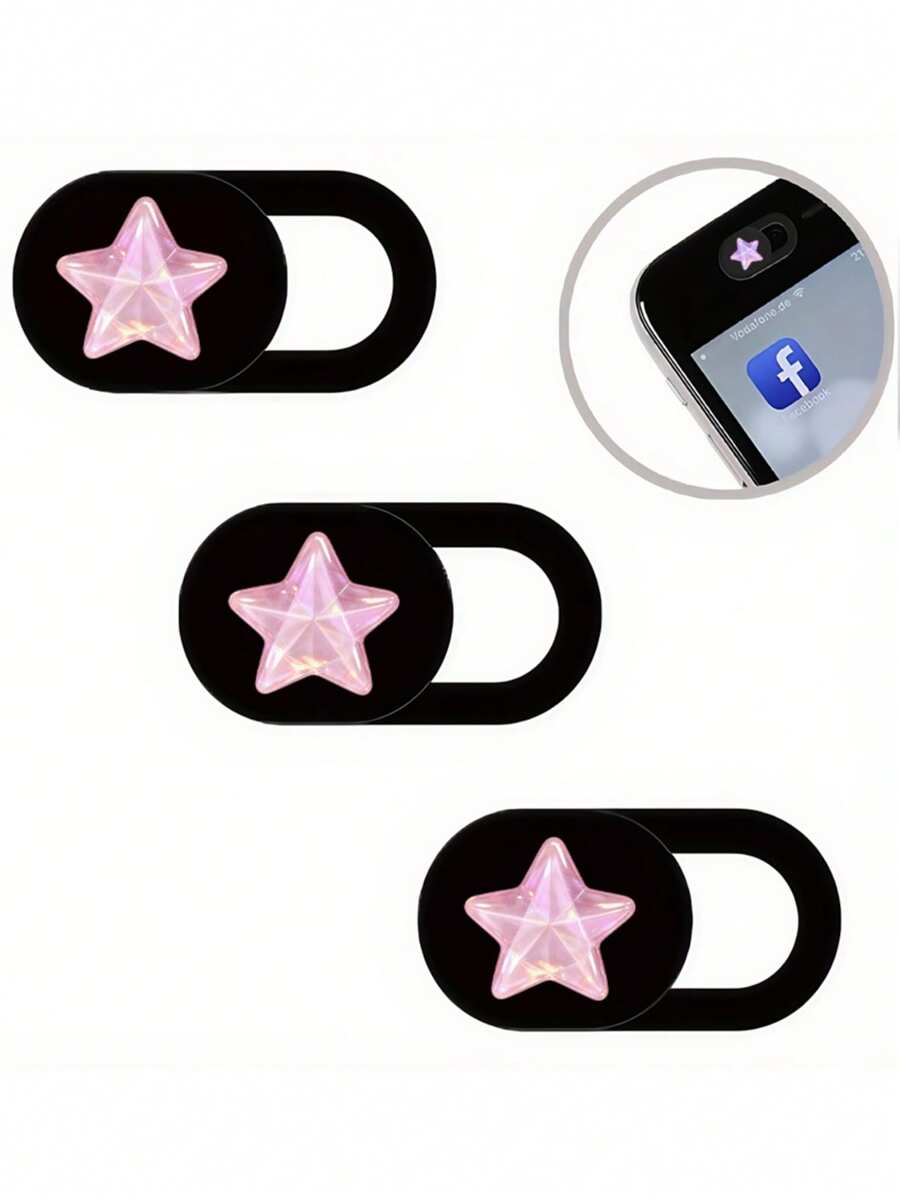 3pcs Pink Star Webcam Slider Covers, Phone Privacy Stickers - Suitable For Laptops, Desktops, Computers, Smartphones, Protect Your Privacy And Security, Strong Adhesive Self-Adhesive Privacy Stickers, Phone Accessories, Gift For Friends - Pink Stars - View 1