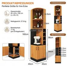 Corner Wine Cabinet 40*40*182cm With Glass Rack, Tall Corner Storage System For The Kitchen, With Bottle Rack And Doors, Freestanding, Space-Saving Bar Counter, Suitable For The Dining Room, Kitchen And Living Room - Natural Color - View 7