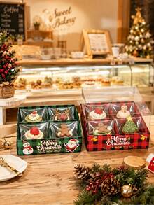 1pc/4pcs/10pcs Christmas Style 4-Compartment Box With Lid, Independent Partition Storage, Suitable For Macarons, Cookies, Candies, Private Baking Packaging - View 9