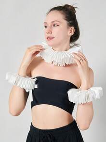 3pcs Black & White Polyester Ruffle Collar Halloween Party Detachable Fake Collar - Multicolor - View 11