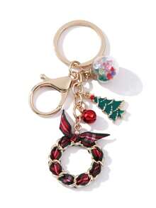 1pc Exquisite Creative Beautiful Christmas Rhinestone Snowflake Bell Ribbon Oil-Drip Alloy Keychain Christmas Series Theme Fashion Pendant Holiday Commemorative Gift For Friends And Family - Multicolor - View 6