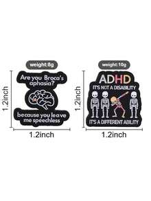 1pc Humorous Mental Health Enamel Brooch, ADHD Broca's Aphasia Skull Lapel Pin, Neurodiversity Humor Badge, Suitable For Backpack, Denim Jacket Decoration Gift - Multicolor - View 5