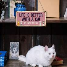 1pc Classic Wooden Cat Sign, "Life Is Better With One Or Two Or Five Cats" Humorous Wall Decor, 3.9x7.8 Inches, Rectangular Hanging Plaque, Home Decor No Electricity Required - Pink - View 5