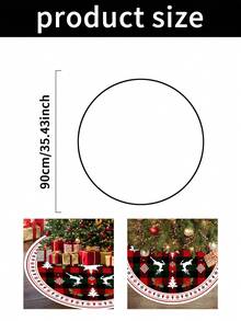 1pc Christmas Tree Skirt, Black White Red Plaid Reindeer Theme, Round Base, 60/90CM Diameter Optional; Suitable For Winter Party And Home Holiday Decoration, Ideal Christmas Tree Decor. - Multicolor - View 3