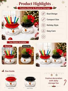 1pc Desktop Pen Holder Snowman Shaped Resin Planter Decorative Succulent Pot Christmas Gift Holiday Desktop Ornament Practical Home Christmas Gift - Multiple Styles - View 4