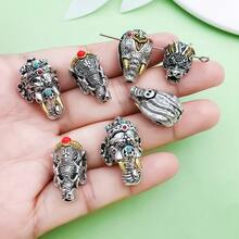 2pcs Vintage Metal Spacer Beads Elephant Dragon Head Inlaid Stone Beads For DIY Bracelet Necklace Jewelry Making Supplies - Silver - View 2