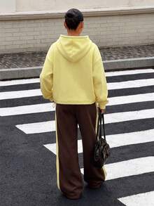 Cream Casual Loose Hoodie & Sweatpants Set, Daily Commute Colorblock Brown Hoodie & Sweatpants Two Pieces Set, Halloween Outfit - Multicolor - View 7