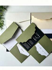 Tri-Fold Pocket Wedding Invitation Sleeves, Simple Invitation Envelopes For Engagement, Baptism, Etc., DIY Invitations, Invitations, Pocket Invitations, Custom Invitations, Christmas Cards - Green - View 2