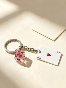 Creative Poker Card Heart Ace Dice Keychain, Niche Style Key Chain, Couple Bag Pendant Gift, Suitable For Holidays - Multicolor - View 3