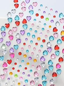 3Pcs Y2K Festival Face Gems Stickers Multicolor Mixed Heart Teardrop Round Self‑Adhesive Rhinestones Facial Diamond Decals Colorful Crystal Jewels For Rave Christmas Halloween Cosplay Body Eye Makeup Decor - Multicolor - View 6