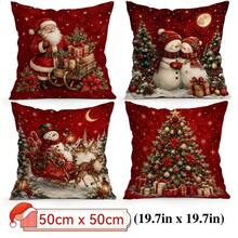 4pcs/1pc Sarung Bantal Motif Natal Vintage Latar Belakang Merah Tanpa Isian, Sarung Bantal Cetak Satu Sisi, Cocok untuk Dekorasi Rumah Ruang Tamu dan Kamar Tidur, Sarung Bantal Sepanjang Musim - MultiWarna - View 12