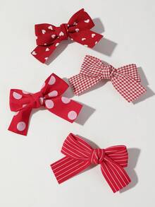 5pcs/Set Girls Baby Autumn/Winter Black Plush Rhinestone Bow Plush Hair Clips Snap Clips Alligator Hair Clips Hair Accessories For Daily Use - Red - View 5
