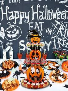 1pc Halloween 3-Tier Cake Display Stand, Paper Pumpkin Dessert Tray, Halloween Party Supplies, 3-Tier Paper Cake Display Rack, Autumn Harvest Table Decor, Ghost Theme Cupcake Stand, Desktop Dessert Display Rack, Halloween Room Decor, Birthday Party Table Decor, Mysterious Theme Table Decor, Home Decor, Household Storage Tray - Multicolor - View 7