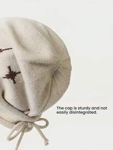 1pc Unisex Star Jacquard Drawstring Beanie Hat, Knit Headwear With Ear Protection, Warm Casual Outdoor Daily Wear, Slouchy Style - Multicolor - View 4