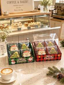 1pc/4pcs/10pcs Christmas Style 4-Compartment Box With Lid, Independent Partition Storage, Suitable For Macarons, Cookies, Candies, Private Baking Packaging - View 8