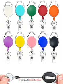 Oval Multifunctional Retractable Keychain With Retractable Rope ID Card Holder And Belt Clip, Suitable For Bag Pendant, Car Key Holder, ID Badge Clip, Gift - Multicolor - View 2
