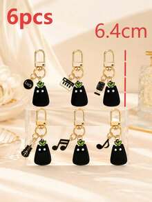 1 buah/Beberapa buah Gantungan Kunci Liontin Kucing Tetesan Minyak Paduan Logam Unisex Aksesori Elemen Musik Gantungan Tas Lucu - Hitam - View 2