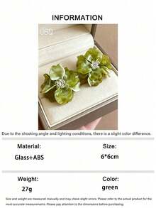 1對手工誇張彩色3D花朵水晶芯巴洛克耳釘，婚禮仙氣優雅耳環，手工鮮豔3D壓克力花朵耳釘，甜美優雅多層花瓣耳環，適合女性日常、度假、派對穿著（由於拍攝角度和光線問題，可能會存在色差，請諒解） - 綠色 - 查看 6