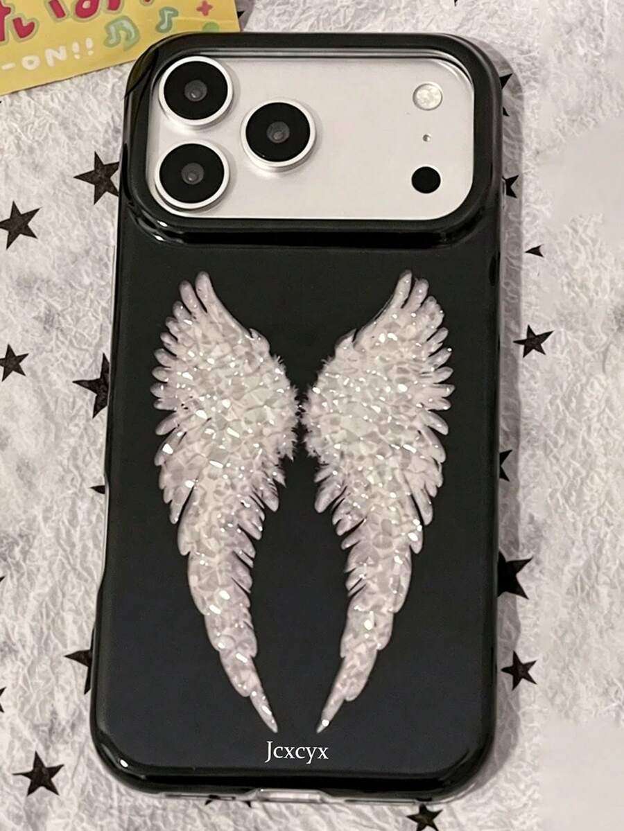 بطانية هاتف واقي بتصميم Y2K أنيق ولطيف مع بريق وأجنحة ملاك داكنة متوافق مع iPhone 18 Pro Max 18 Pro 17 Pro Max 17 Pro 17 16 Pro Max 16 Pro 16 15 Pro Max 15 Pro 15 14 Pro Max 14 Pro 14 13 Pro Max 13 Pro 13 بأسلوب ريترو أنثوي مقاوم للصدمات وغطاء خلفي ناعم - الأجنحة السوداء - مشاهدة 1