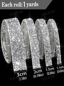 1 Roll DIY Self-Adhesive Rhinestone Tape, Silver Resin Rhinestone Strip, Shiny Crystal Rhinestone Sticker Roll, Glossy Rhinestone Decorative Edge, Suitable For Crafts, Fabric, Shoes, Clothing, Car, Bottle, Phone, Cake, Birthday, Wedding Decoration (Silver) - Silver/ 1 Yard Silver (3cm/91cm) - View 8