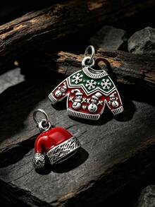 925 Sterling Silver Enamel Ugly Sweater And Santa Hat Charm Set Fun Winter‑Themed Accessory Thoughtful Pre‑Christmas Gift For Custom Bracelet Jewelry - Santa Hat - View 2