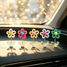 5pcs Cute Swaying Flower Car Decoration, Flower-Shaped Dashboard Ornaments For Vehicles, Cute And Colorful Swaying Flower Interior Decorations, Center Console Decorations, Fashionable Female Car Accessories - Flowers - View 1