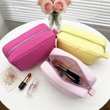 Simple Solid Color Checkered Makeup Bag, Large Capacity Storage Bag, Coin Purse, Makeup Bag Storage Bag, Change Bag Mouth, Red Envelope, Multifunctional Toiletry Bag Suitable For Performance Travel Storage, Makeup Brush, Makeup Lipstick Storage - Multicolor - View 3