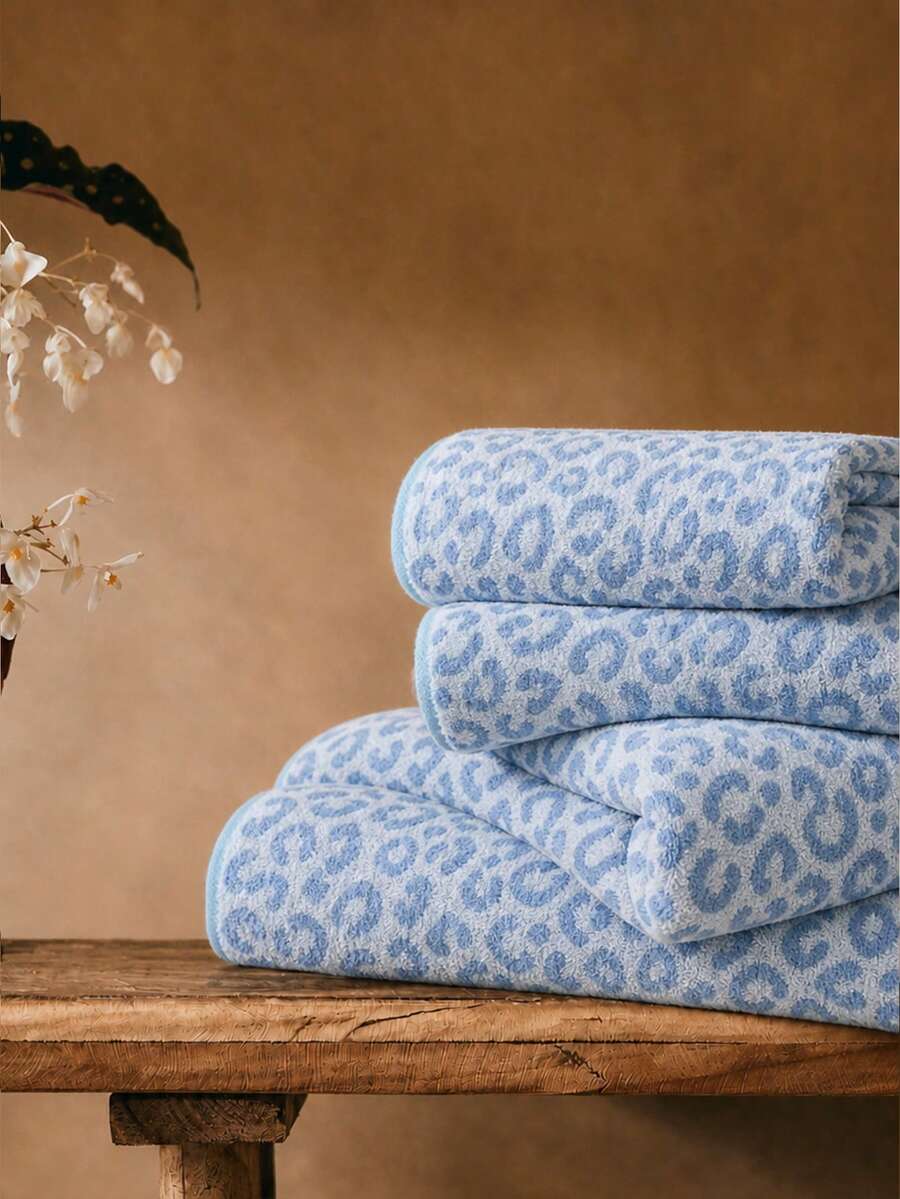 1pc&2pcs&3pcs Luxury Leopard Print Bath Towel Set - Printed Coral Terry Cloth, Ultra Soft Plush Towel, Ideal For Creating Bold Home Decor And Spa Atmosphere - Baby Blue - View 1