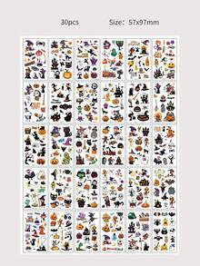 30pcs Waterproof Halloween Temporary Tattoos, Cartoon Pumpkin, Ghost, Witch,Skeleton Stickers, Halloween Party Decor - Multicolor - View 9