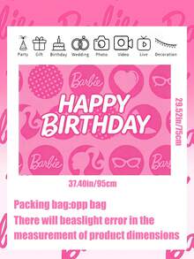 MASSDI Birthday Backdrop Pink Cartoon Themed, HD Printed Waterproof Reusable Polyester Fabric, 4 Unique Designs Optional, 95x75cm / 37.4x29.5 Inch, Easy Hanging Photo Booth Prop For Celebration Wall Ornament Gift Party Favor Decoration - Multiple Styles - View 5