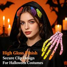 10pcs Halloween Punk Skeleton Hand Hair Clips, Multicolor Gothic Bone Hand Barrettes, Cosplay Party Costume Hair Accessories For Women - Multicolor - View 2